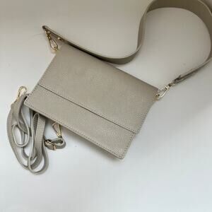 Cream Italian Leather Shoulder Bag with Detachable Crossbody Strap